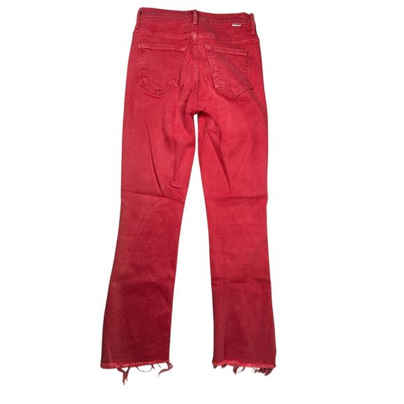 Mother Insider Crop Step Fray Sz 25 Second Chance Faded Jeans Hot Rod Red - Picture 2 of 12